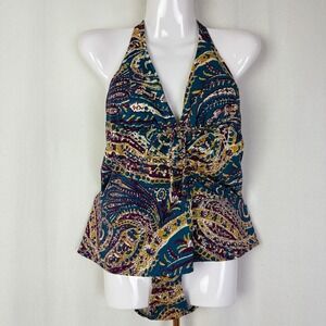 Venus Teal Paisley Halter‎ Swimsuit Top & Bottom Set Size 8
